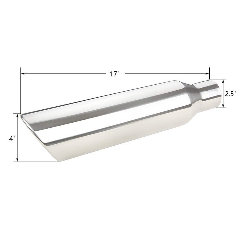 LCGP 2 Pcs 2.5" Inlet Exhaust Tips,2.5" Inlet x 4" Outlet x 17" Overall Length, Weld On, Polished, Universal Stainless Steel Diesel Exhaust Tailpipe - Image 2